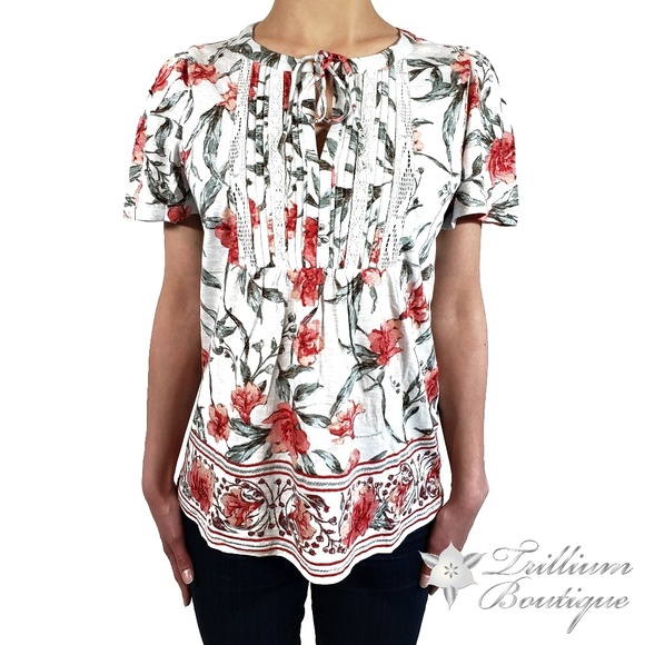 LUCKY BRAND Women's Printed Tie Front Blouse NWT - Picture 2 of 9